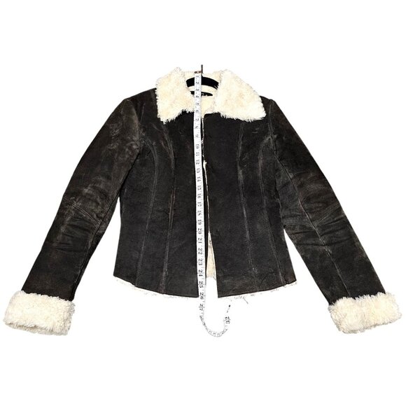 Express Women's Brown Suede Jacket With Faux Shearling Lining Size 9/10 Warm & S - Picture 9 of 11